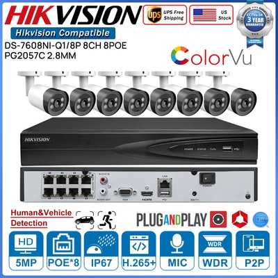 Hikvision 4K 8CH 8 POE NVR 5MP ColorVu Mic IP Camera CCTV Security System Lot US