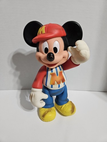 Vintage Disney Plastic Mickey Mouse 12” Figurine With Jointed Arms And Legs