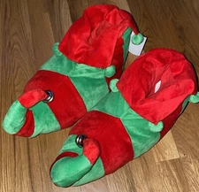 🎄🎄Red Green Elf Shoes - Red and Green Striped Holiday Elf Slippers With Bells