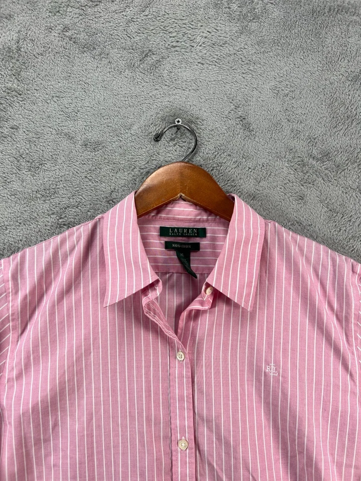 Lauren Ralph Lauren LRL Womens Button Up Shirt Pink Long Sleeve LRL Logo Size XL - Image 2 of 4