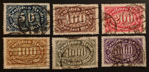 Weimarer Republik, 1922, Lot, Queroffset, MiNr. 246, 247, 248, 250, 252, 255
