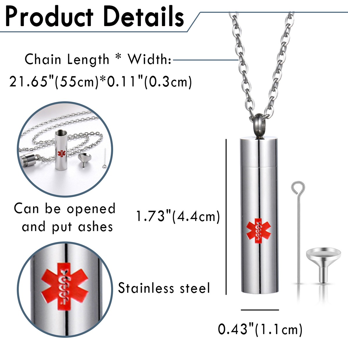 Mini Pill Shape Keepsake Holder Medical Alert Pendant Necklace - Foto 9