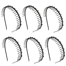 6 pcs Hairband Comb Black Headband Teeth Metal Wire with 13 Crystal Rhinestones