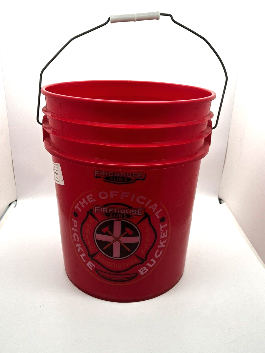 Firehouse Subs Red Plastic 5 Gallon Kosher Pickle Bucket Metal