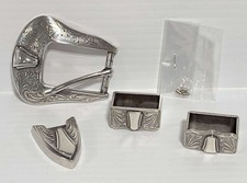 0rnate Western Antiqued Silvertone Etched 4 piece BELT BUCKLE SET FITS 1" Belt