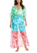 Bleu Rod Beattie Summer Escapes Chiffon Floral Print Coverup Dress Size S 