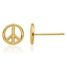 14K Solid Yellow Gold Peace Sign Stud Earrings