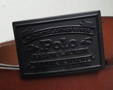 Polo Ralph Lauren Mens Brown Classic Belt Black Plaque Real Leather Belt Size 38