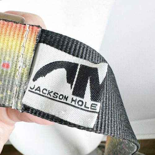 MK Wyoming Jackson Hole Trout Print Slide Belt Metal Buckle Unisex Size 37-40 - Picture 9 of 9