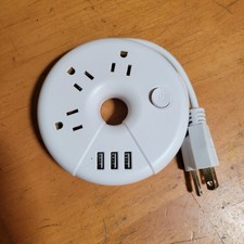 Power Strip with 3 Outlets 3 USB Charging Station Extension Cord Travel Round