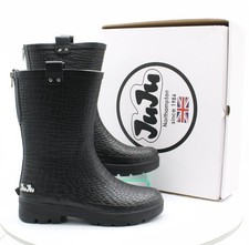JUJU WOMENS WELLIES RUBBER CROCODILE EFFECT UK 6 EU 39 BLACK RRP £40 AD
