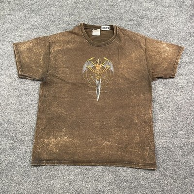 Vintage 90s Broken Spoke Saloon Angel Biker Shirt Large 21x26 Brown Acid Wash