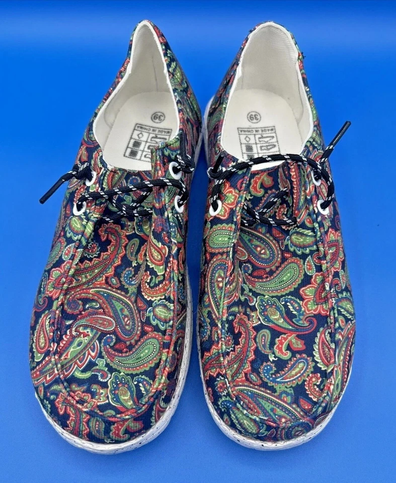 Mocasines de lona para mujer con estampado de cachemira zapatos informales sin cordones talla 7/39 nuevos Foto 2 de 4