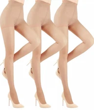 Sheer Tights for Women - 3 Pairs Women's Control Top Pantyhose size S