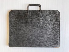 Vintage Zippered Black Leather Briefcase Bag Document Holder Portfolio w/Handles