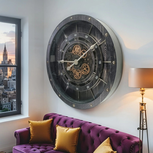 The Gears Reloj FRANCE LINE RELOJ DE PARED REDONDO 32 PULGADAS VINTAGE NEGRO - Imagen 22 de 24