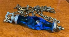 Antique Blue Glass & Metal Light/Cistern Pull & Chain