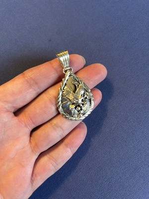 Vintage sterling silver handmade Navajo early (Running Bear) eagle pendant nice
