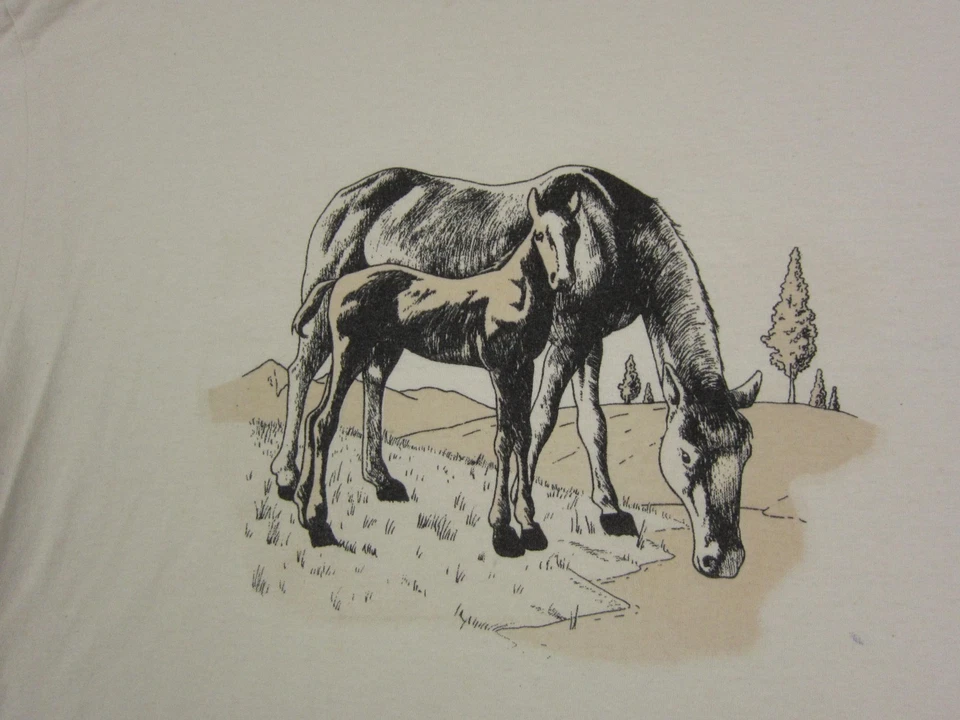 Camisa Caballo De Colección Para Hombres Grande Crema Western Farm Country Camiseta Rancho Vaquero Años 90 Foto 2 de 4