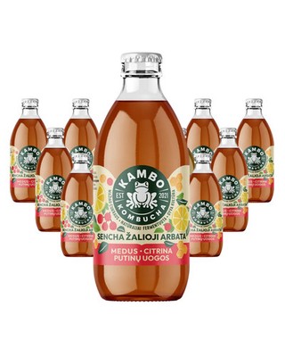 Kambo Kombucha HONIG   ZITRONE   SANDDORNBEEREN 330 ML 12er Set