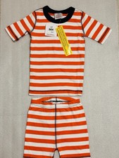 Hanna Andersson Cotton Kids Short Johns PJS Orange/White US 6-7 120cm NWT