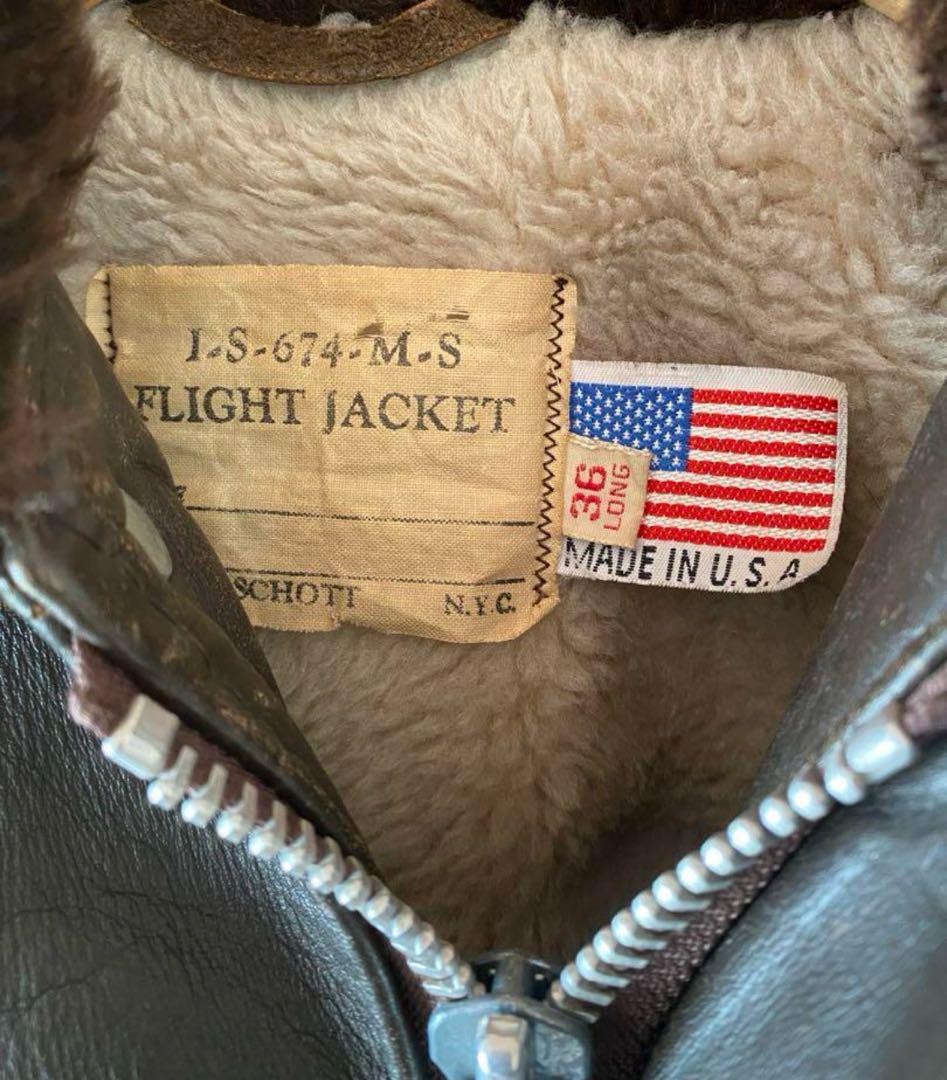 Schott 36 LONG IS674.MS G-1 A-2 collar boa Leather Jacket