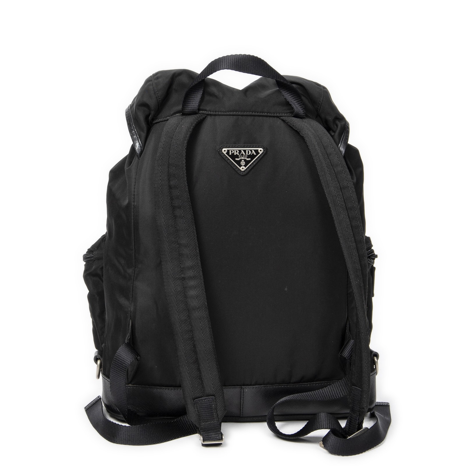 Prada Black Double Pocket Drawstring Backpack Bac… - image 5