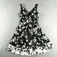 Lauren Ralph Lauren Dress 4 Black White Floral Fit Flare Pleated Garden Party