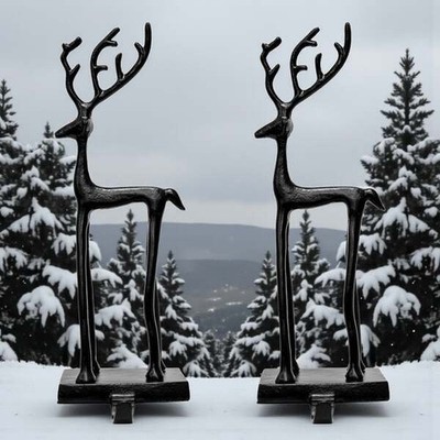 Holiday Time Reindeer Christmas Stocking Holders Cast Metal Set of Two New 2025