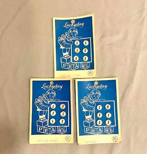 Vintage Luckday Genuine Pearl Buttons Lot of 3 cards with 18 total buttons