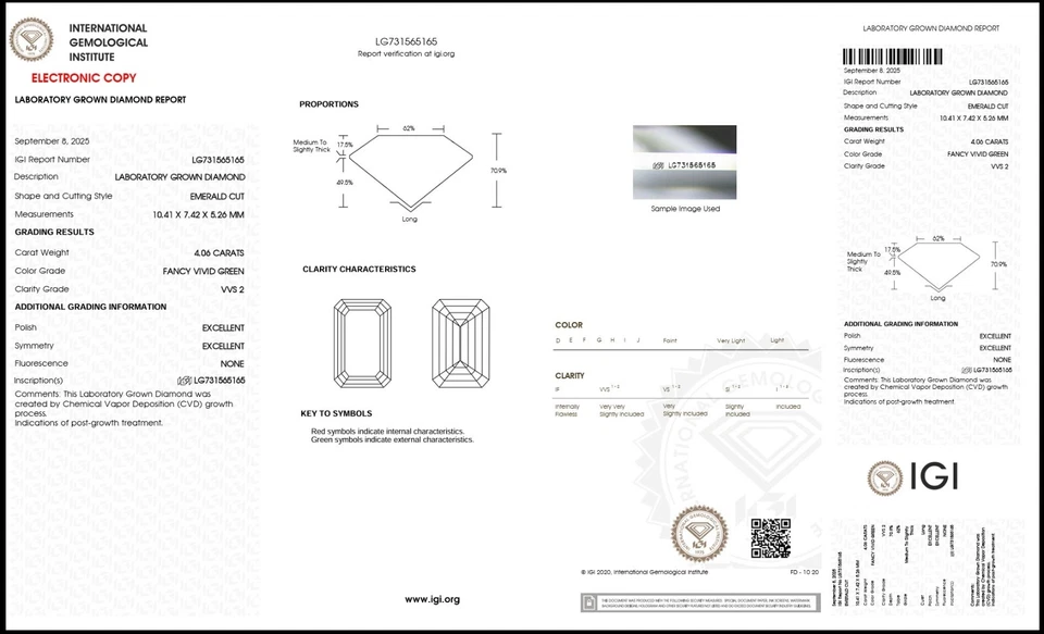 4.06 Emerald Lab Grown Diamond Engagement Ring Fancy Vivid Greenish Green VVS2 - Image 4 of 4
