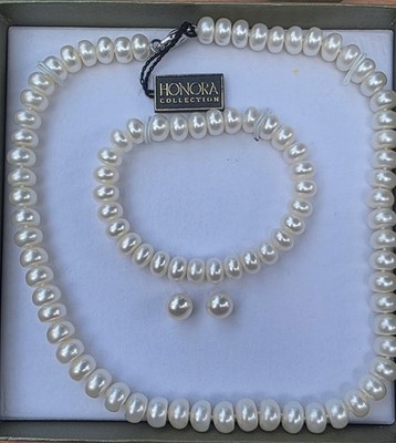 Honora Collection White Cultured Freshwater Pearl 3Pc Jewelry Set Necklace Boxed