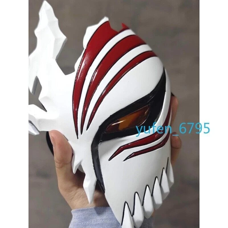 Halloween Blanqueador Kurosaki Ichigo Cosplay Máscara FRP Media Máscara Facial Hecha a Mano Negra Foto 3 de 4