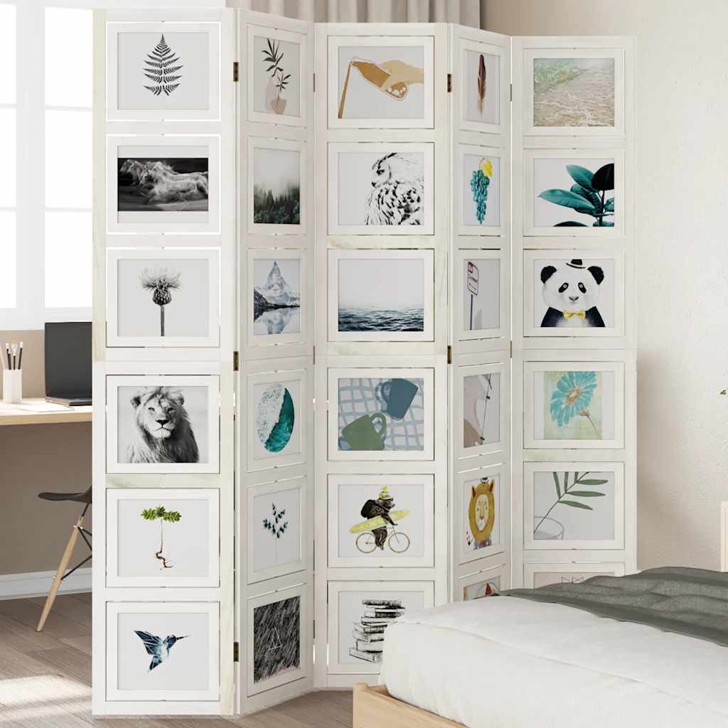 Divisorio Ambienti 5Pannelli Bianco Legno Massello di Paulownia 2404733