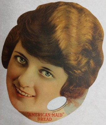 1919 Ad Hand thumb-hole Fan ''American-Maid Bread'' - die cut - chromolithographed
