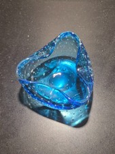 Murano Stil Aschenbecher Schale Blau Bullicante Kontrollierte Luftblasen Vintage