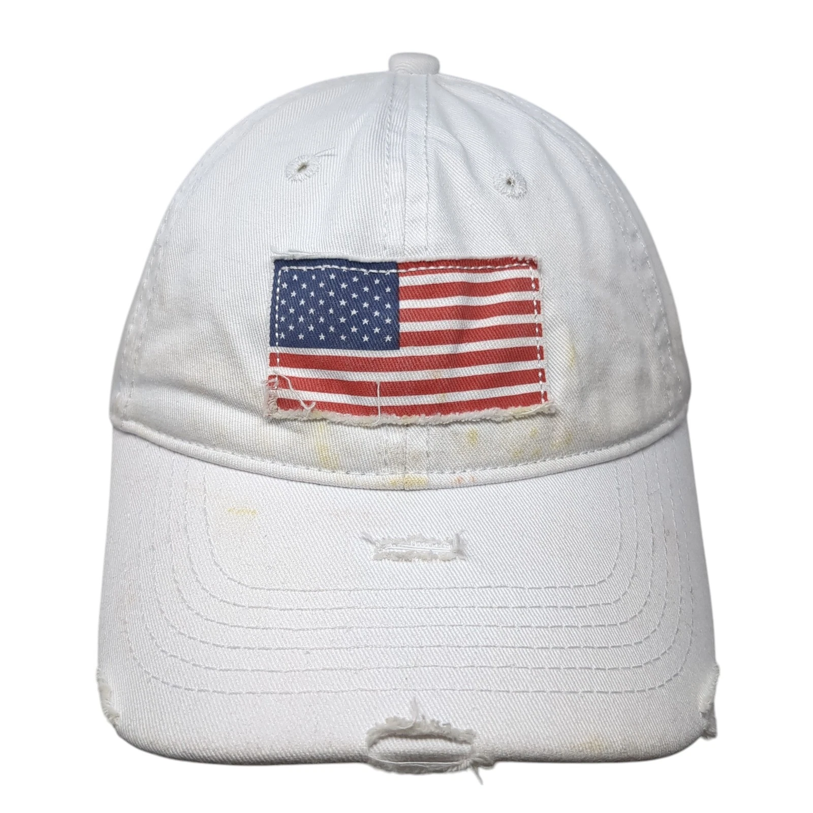 American Flag Patch Slideback Hat White One Size Adjustable Solid 6 Panel