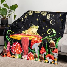 Mystical Forest Frog and Mushroom Throw Blanket - Soft Flannel Plush Blanket ...