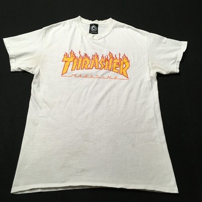 Thrasher Magazine T-Shirt Sz M Fire Flame Logo Skater Spellout White Tee READ