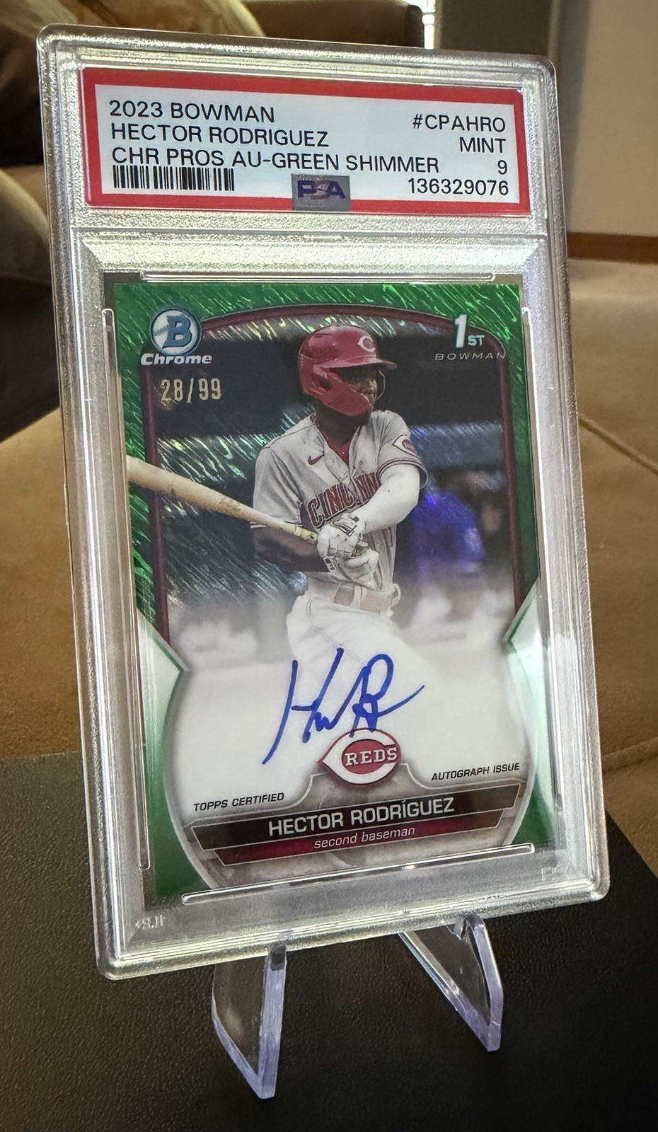 2023 Bowman Chrome 1st HECTOR RODRIGUEZ Green Shimmer Auto #28/99 PSA 9 CPA-HRO