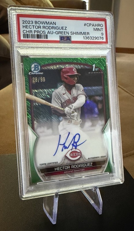 2023 Bowman Chrome 1st HECTOR RODRIGUEZ Green Shimmer Auto #28/99 PSA 9 CPA-HRO