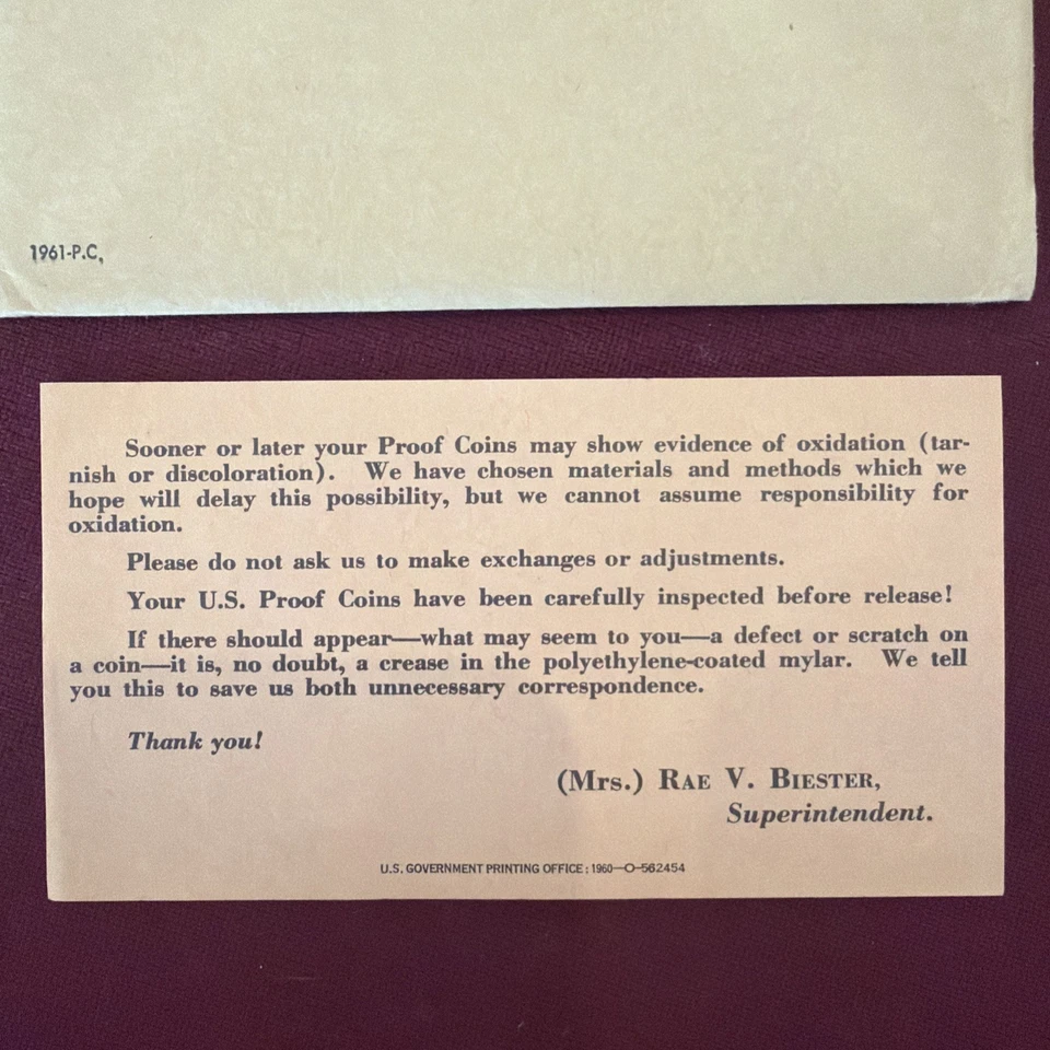 1961 Silver Proof U.S. Mint Set w/OGP & Cello Sealed Coins. - Image 3 of 4