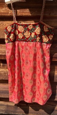 Monicha Y Duff Sz M Dress Indian Beaded Embroidery and Silk Brocade Red and Gold