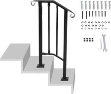 Handrails for Outdoor Steps Matte Black Wrought Iron Stair Railing for 1-2 Step