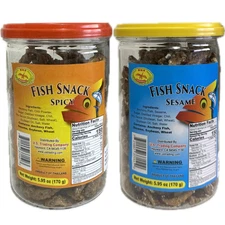Dragonfly Crispy Anchovy Fish Snack – Spicy or Sesame 5.95oz (170g) Jar Thailand