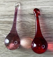 Lot of 2 Raindrop Teardrop Crystal 2  Blown Glass Hanging Christmas Ornaments