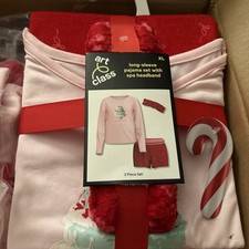 Art Class Girls 3 Piece Long Sleeve Pajama Set with Spa Headband Pink XL