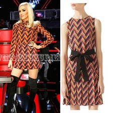 GUCCI DRESS CHEVRON PRINT SILK WOOL BLEND PLEATED SKIRT W BELT $2,450 IT 44 US 8