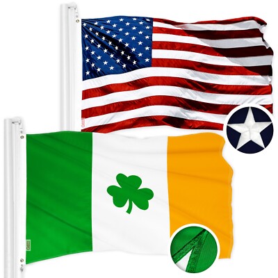 G128 Combo American Flag 4x6 Ft & Ireland Irish Shamrock Flag 4x6 Ft Embroidered