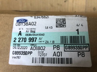 FORD RANGER PASSENGER SIDE N/S DASHBOARD AIRBAG EB3B41044H30AB  